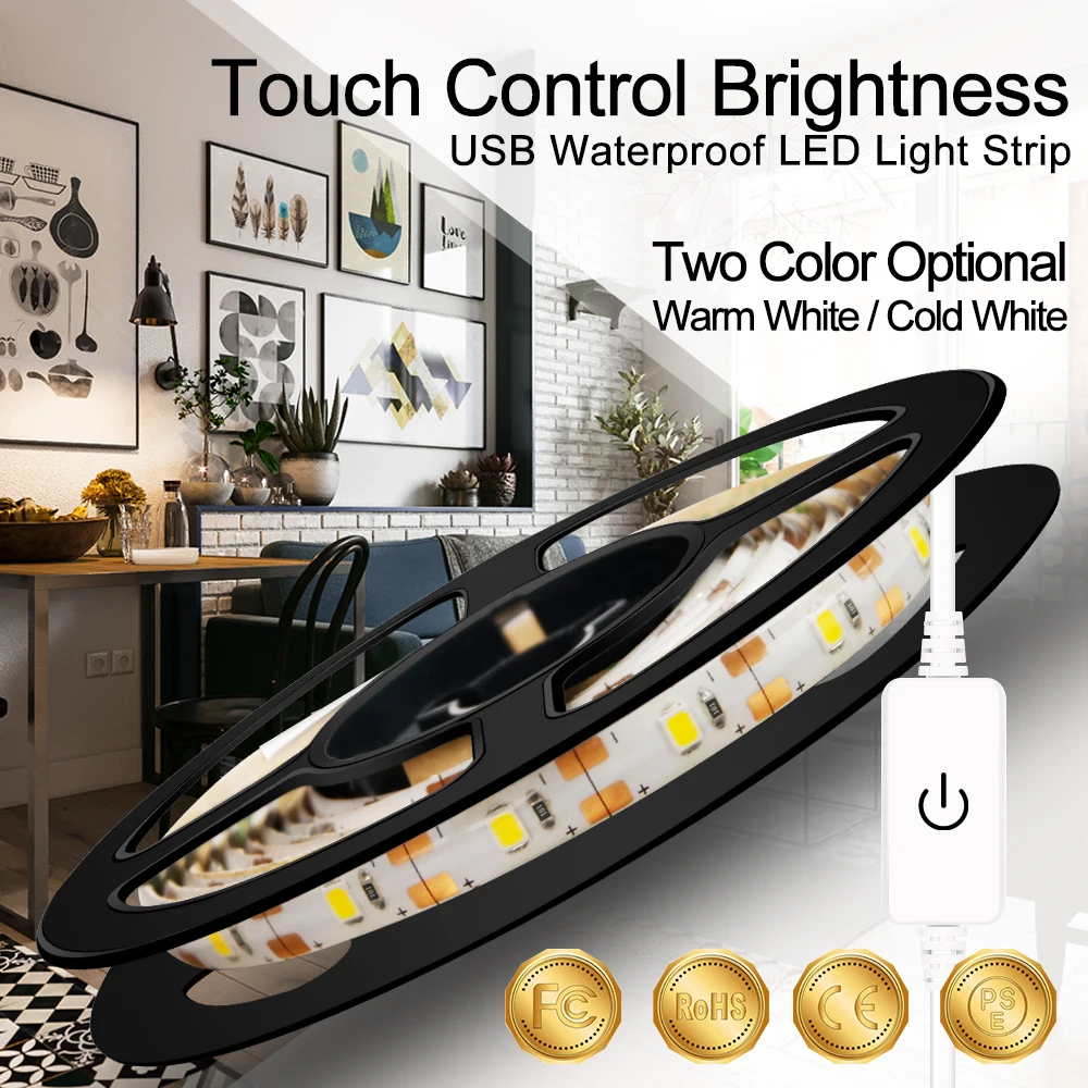 

USB Touch Light Strip LED Kitchen Cabinet Light Tape 2835 Waterproof Tira 0.5M 1M 2M 3M 4M 5M Flexible 5V Lamp TV Desktop Screen