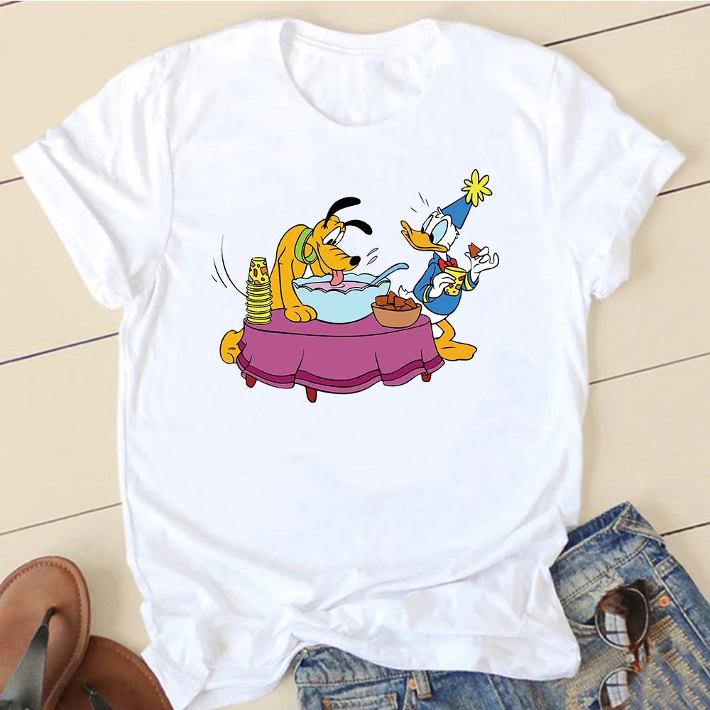 

Disney T-shirts Women Short Sleeve Donald Duck Goofy Couple Funny Graphic Cartoon Clothing Oversize T-shirts Harajuku O-neck Top