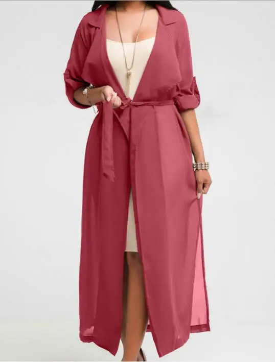 

Тренч Женский Длинный Шифоновый с поясом, Модный повседневный однотонный приталенный до щиколотки, 3 цвета