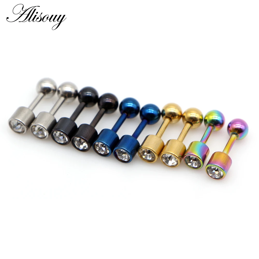 

Alisouy 2pcs stainless Steel Crystal Cartilage Helix Barbell Bar Ear Stud Piercing 16G Earring Piercings Jewelry For Sexy Girls