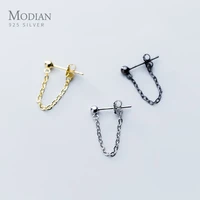 modian rock punk black chain stud earrings fashion 100 925 sterling silver bead swing jewelry for women party classic earring