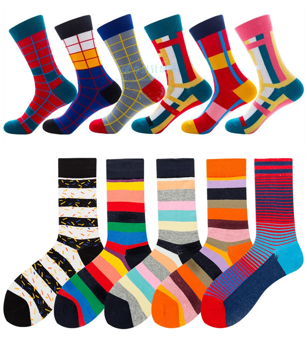 

New Style Striped Gradient Men's Socks for Fall/winter Color Hip-hop Personality In Tube Women's Socks