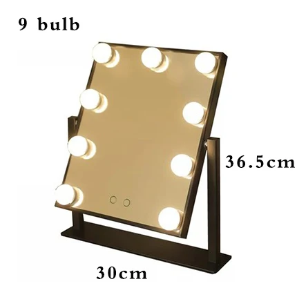 9 bulb Black Framed Голливудский стиль косметическое зеркало с подсветкой 12x 3W Диммируемые светодиоды с сенсорным управлением настольные освещенные косметические зеркала - Цвет: 9 bulb Black Framed