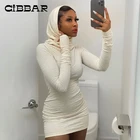 CIBBAR однотонное облегающее мини-платье с капюшоном, женское осеннее винтажное сексуальное облегающее платье с длинным рукавом, элегантное облегающее уличное платье
