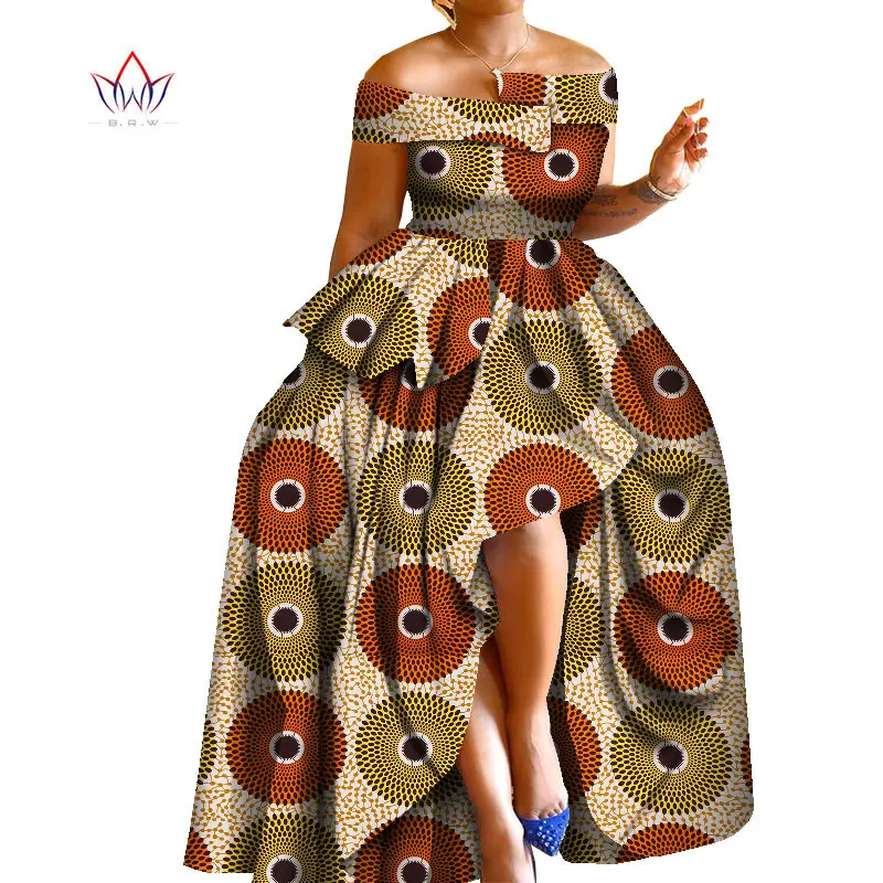 African Print Dresses Bazin Riche Off- Shoulder Print Wax Long Dresses for Women Plus Size 6XL Africa Clothing for Party WY8297