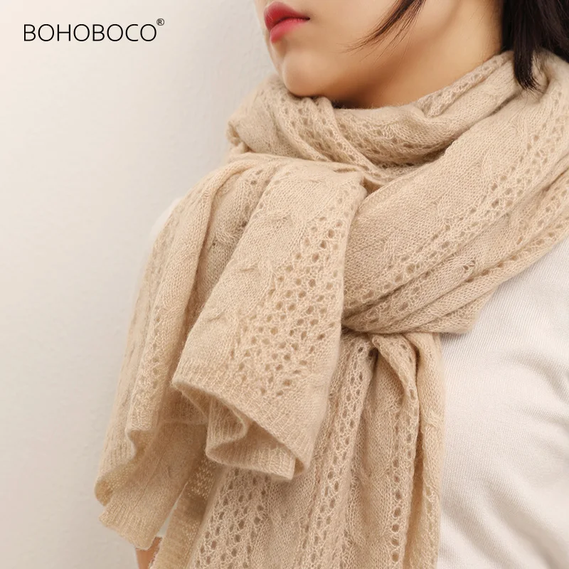 

2021 Winter Cashmere Scarf Lady Designcashmere knitted hollow out Plaid shawl
