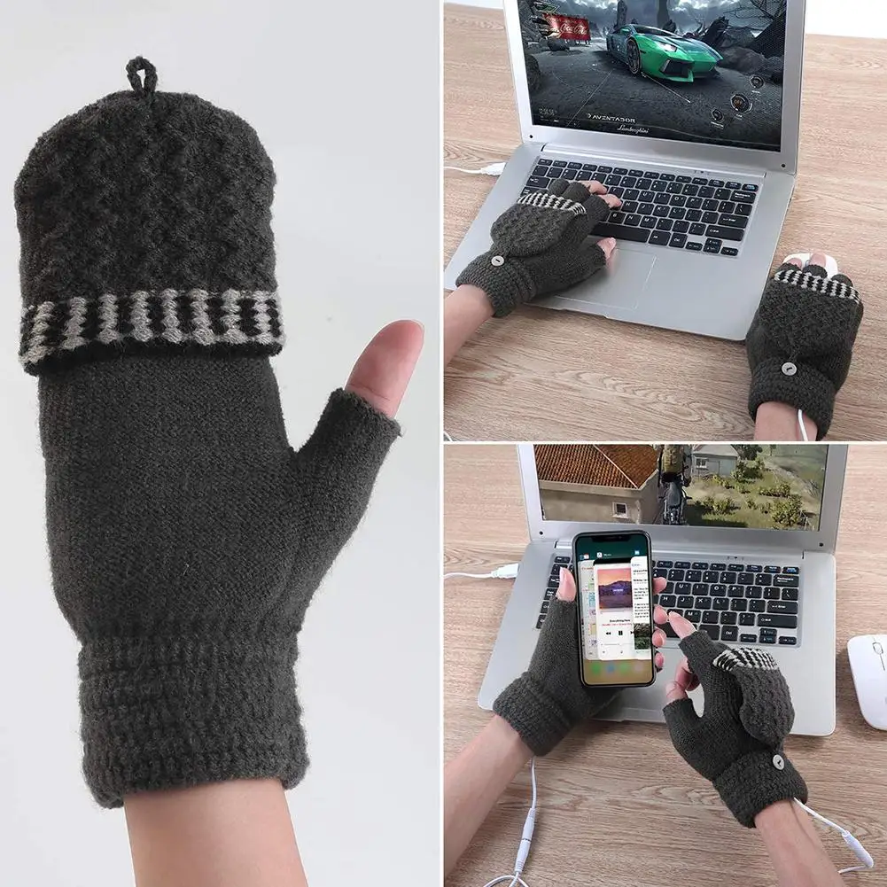 

USB 5V Heating Gloves Hand Warmers Winter Warm Mittens Hand Laptop Half Fingerless Electric Heating Gloves For Men Women