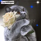 Алмазная живопись Z432, полноразмернаякруглая Алмазная 5D Вышивка Кот, вышивка крестиком, мозаика, рисунок на стену