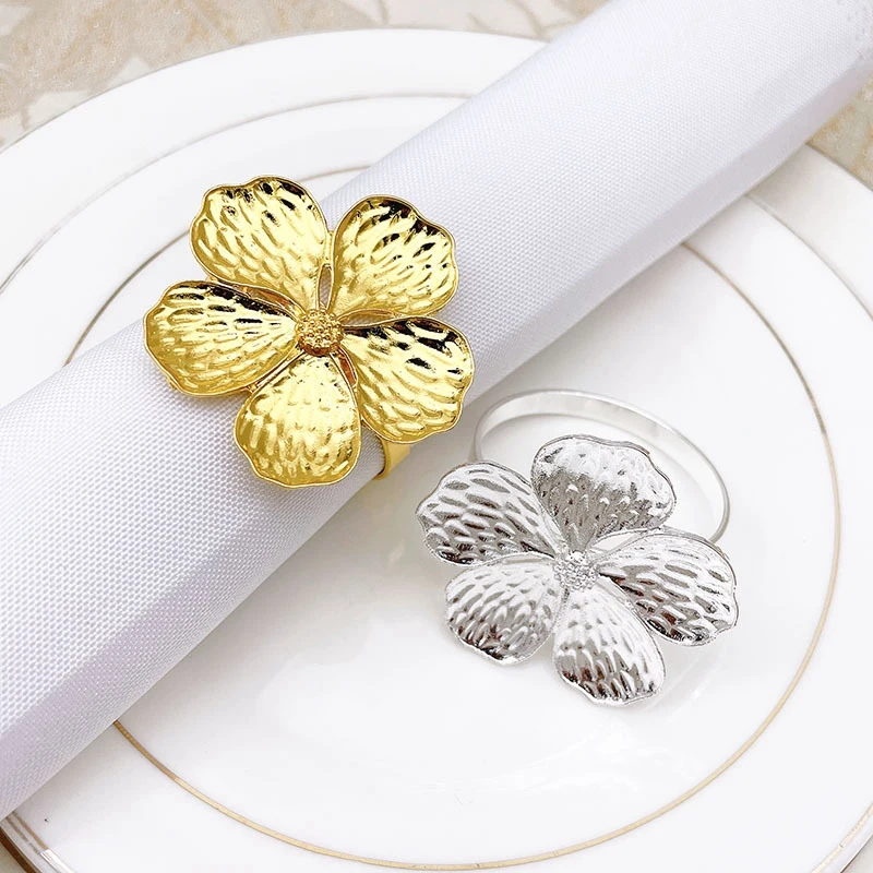 

Set of 6 Wedding Simple Plum Napkin Buckle 5 Petals Lucky Flower Napkin Ring for Wedding, Dinner Party, Birthday