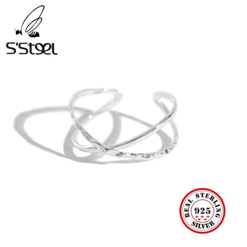 

S'STEEL 925 Sterling Silver Rings For Women Geometry Crossing Ring Anillos De Plata De Ley Mujer Zilveren Ringen Fine Jewelry