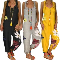 summer women sleeveless bib overall backless floral print loose jumpsuit dungarees suspenders backless casual jumpsuits 2020