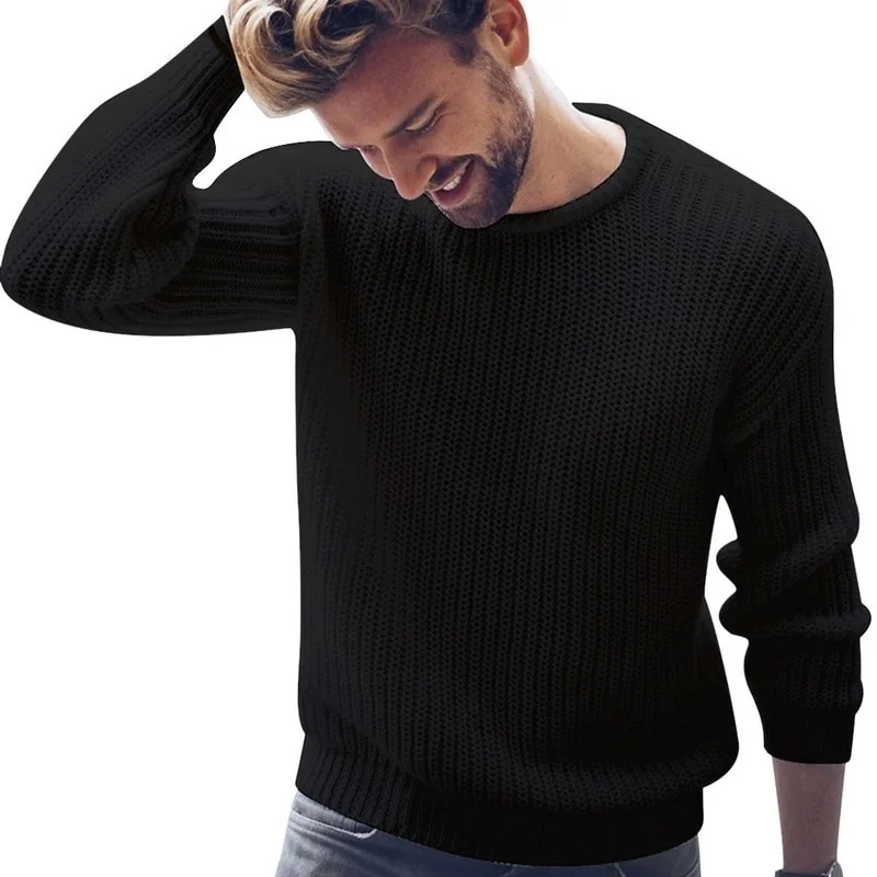 2019 New Casual Men's Cotton Sweater Fashion Pullover Knit Solid Color Slim Round Neck Sweaters Top Male |