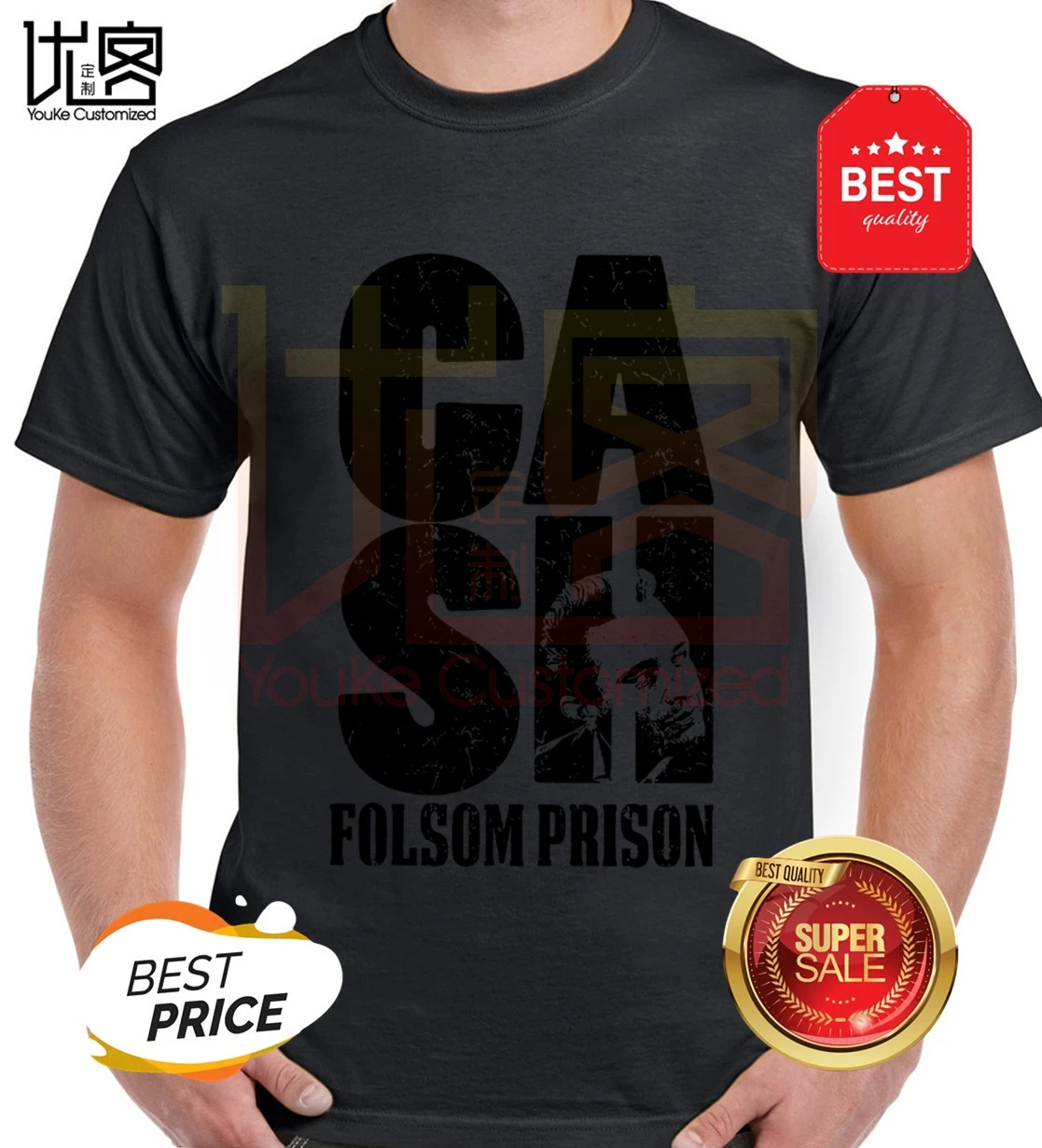 Джонни Кэша мужские тюрьмы Фолсом футболка для мужчин и женщин 100% хлопок топы с