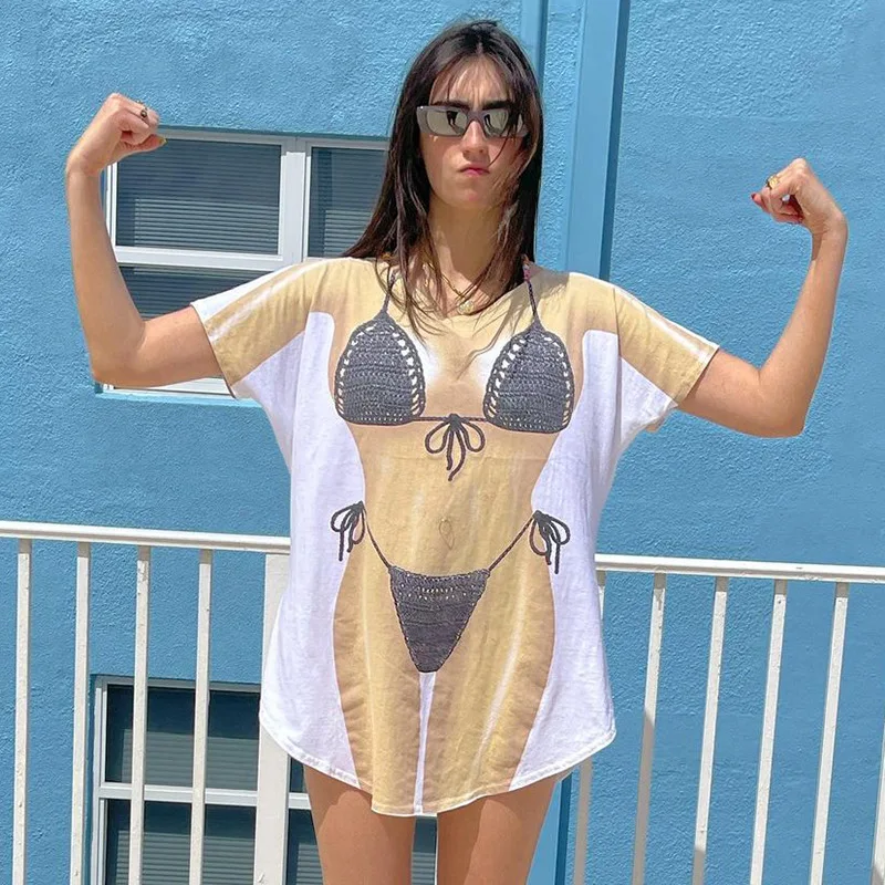 

Пикантные вечерние Клубные одежды, комплект летней одежды для семьи, одежда для женщин 2021 футболка с короткими рукавами и принтом Y2K Футболк...