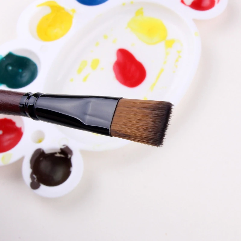

6Pcs/Set Flat Brush Nylon Hair Wooden Penholder Watercolor Acrylic Oil Paint Brush Set For Drawing Painting Craft Art Supplies