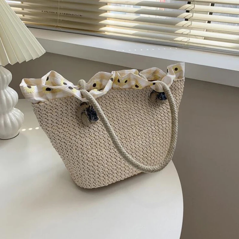 

2021 Summer Straw Weave Large Tote Bag for Women Bohemia Beach Bags Shoulder Handbag Fashion Travel Top Hand Bolsos