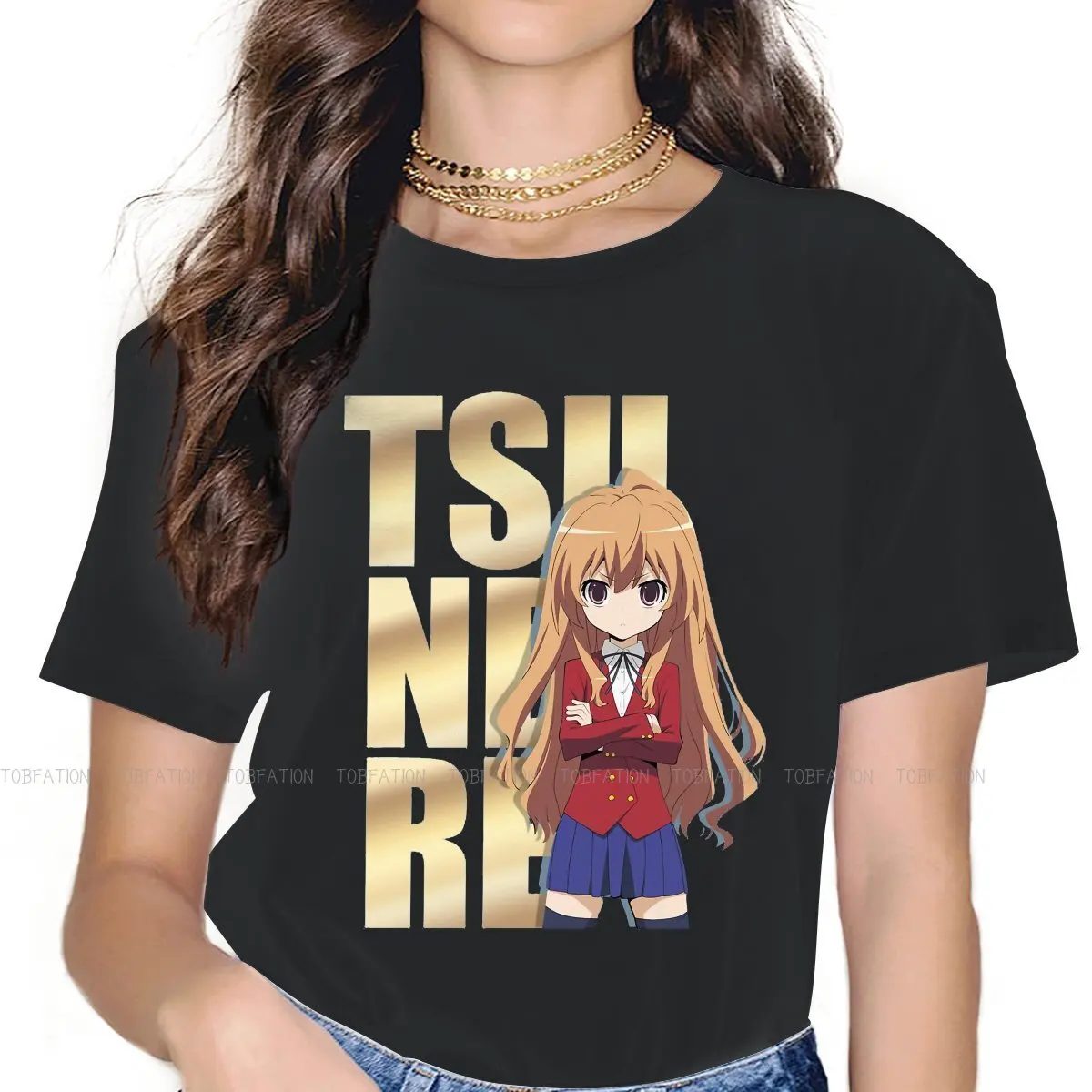 

Футболка Tsundere женская, топ с мультяшным принтом торадора Тайга Айсака в стиле Харадзюку, базовый Графический оверсайз