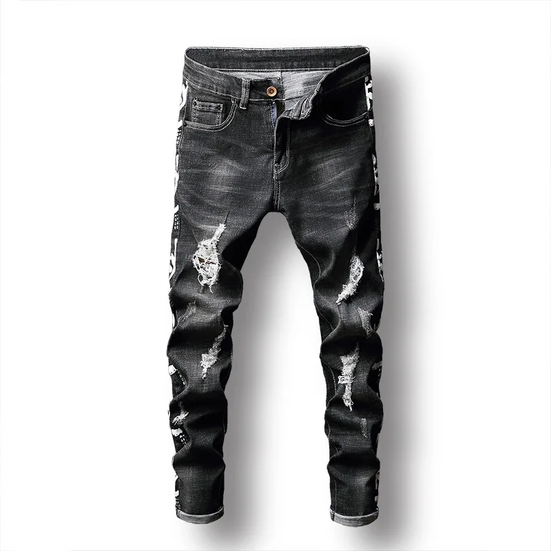 

Wimilous Autumn new jeans men straight stretch of men's fashion hole pants pants men's joker
