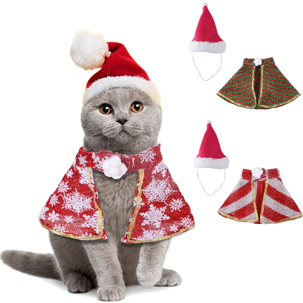 

Pet Cloak Hat Kit Snowflake Pattern Christmas Dogs Cats Holiday Costume Lovely Puppy Kitten Clothes New Year Set Pets Accessorie