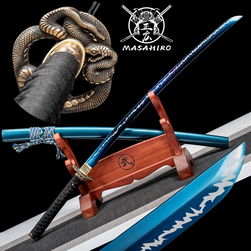 

Japanese Swords Real Katanas T10 Steel With Plating Blue And White Razor Sharp Blade Battle Ready Handmade Full Tang