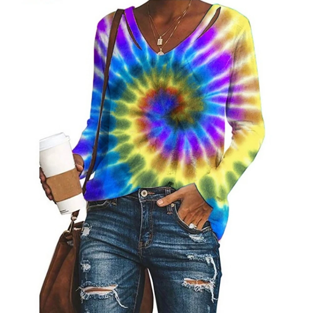 Женская свободная футболка с длинным рукавом и V-образным вырезом | одежда