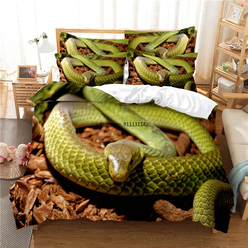 

Stylish Green Snake Bedding Set Adult Bedroom 3D Digital Print Bedding Multisize Down Quilt Cover Pillowcase