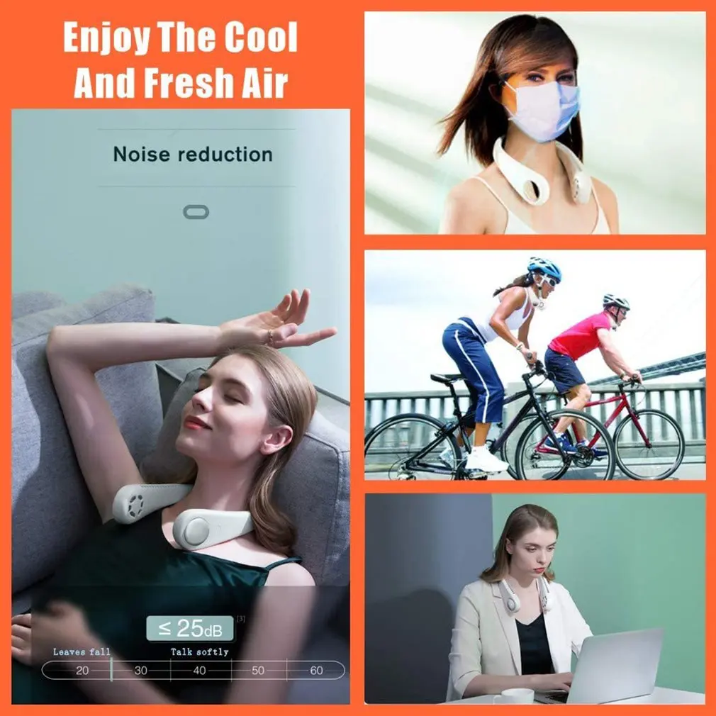 

6 Types Summer Air Cooling Neck Fan Leafless Hanging Neck Fan Bladeless Ventilator USB Rechargeable Neckband Fans Air Cooler