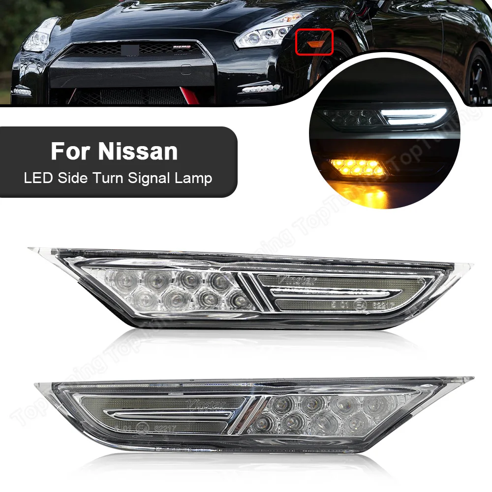 

2X For Nissan GTR R35 2007-2018 8 SMD LED Side Marker Light Turn Signal Lamp Car DRL Running Light Amber /White