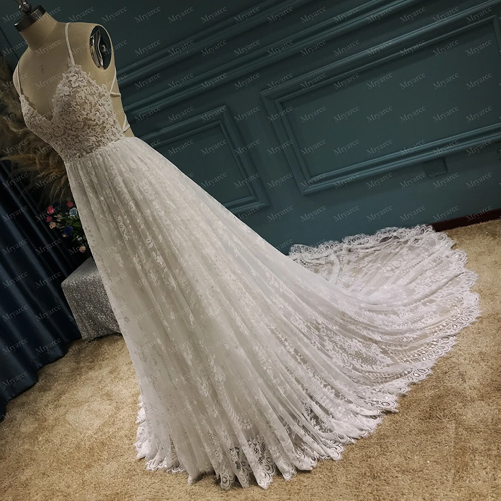 Mryarce Spitzen-Brautkleid im A-Linien-Stil, sexy Brautkleid mit Rückenausschnitt – Detail 15