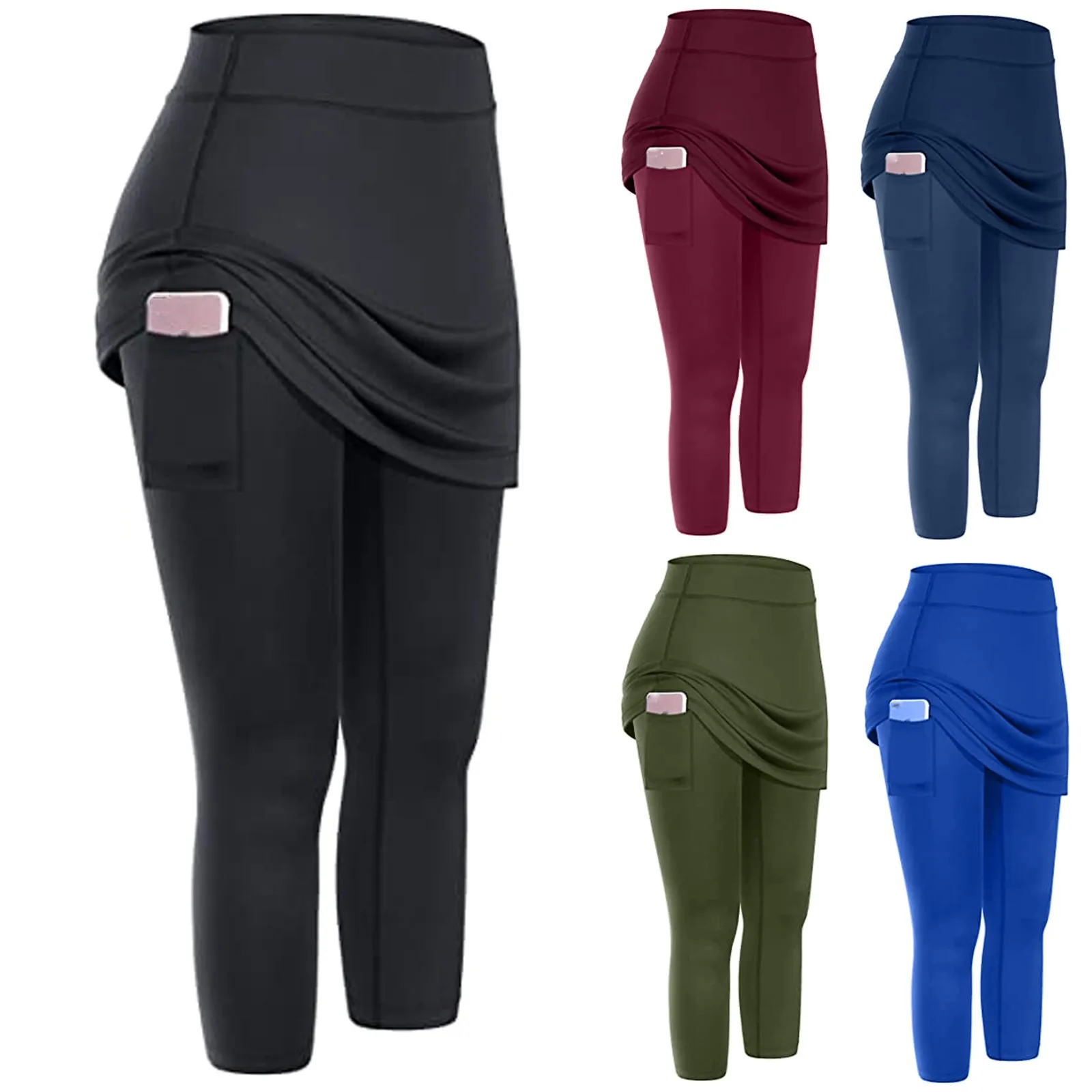 

Sport Leggings for fitness Women Tennis Skirted Leggings Pockets Elastic Sports Yoga Capris Skirts Legging activewear trousers