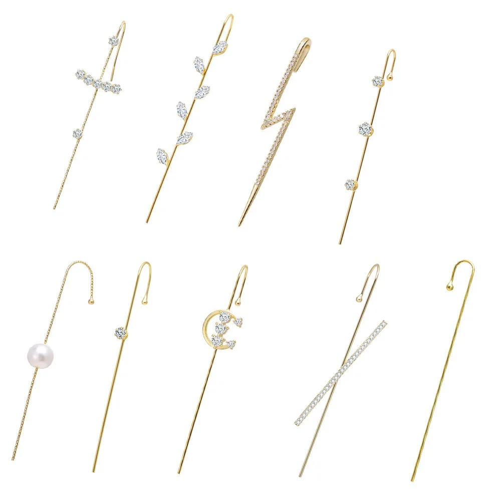

Cold Personality Zircon Earrings Female Word Slash Lightning Piercing Ear Needles Surround Ear Bone Clip Ear Hook Slash Earrings