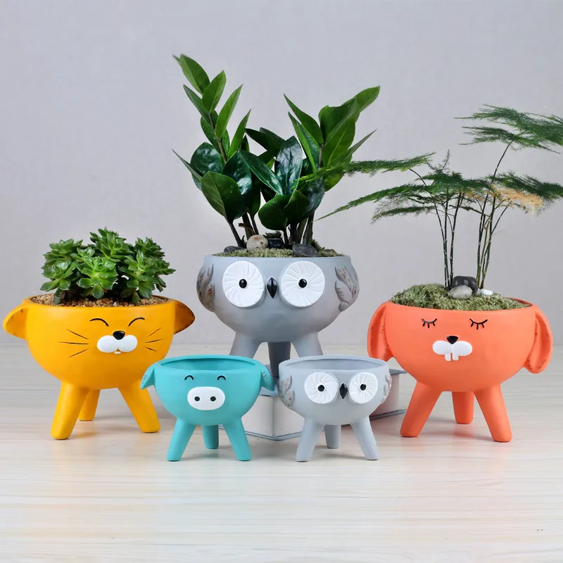 

Cartoon Animal Ceramic Flowerpot Owl Rabbit Cat Pig Ceramic Succulent Plant Pot Vase Animal Sculpture Home Garden Decoration