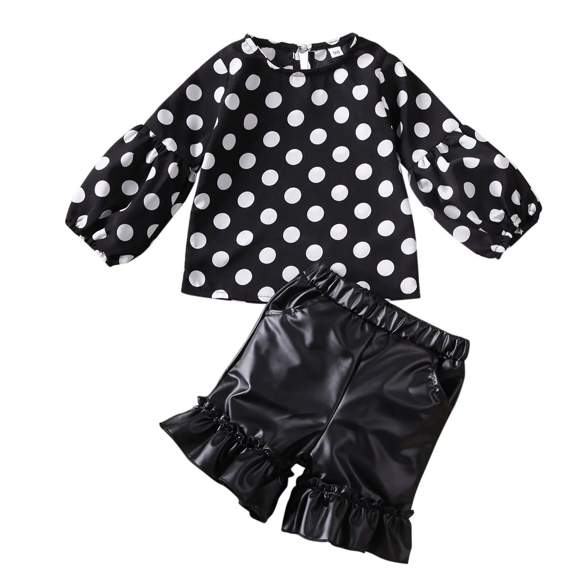 Новый Модный комплект одежды для маленьких девочек топы в горошек с длинными