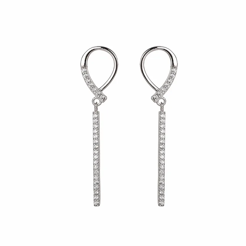 

New simple gold and silver needle long diamond earrings women's earrings