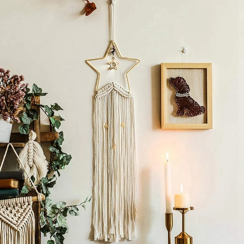

Handmade Star Woven Cotton Dream Catcher Boho Macrame Wall Hanging Tapestry Bedroom Dorm Decor Party Wedding Ornament