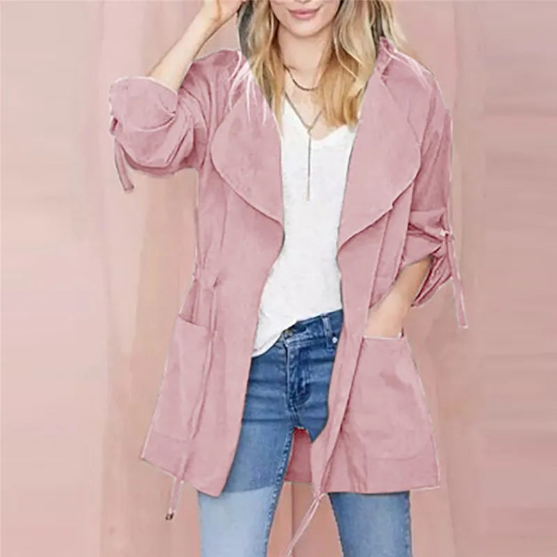 Женский тренчкот с капюшоном весенне осенний длинным рукавом и карманами