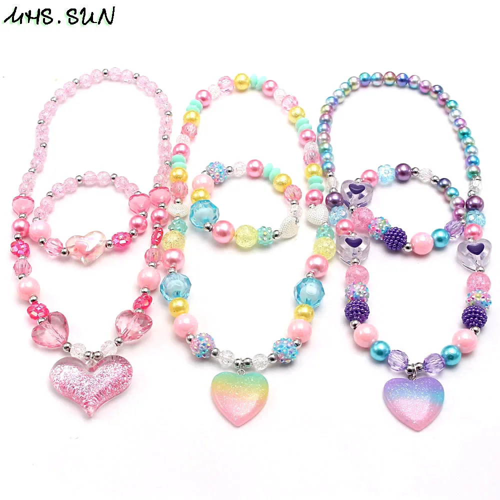 Набор ювелирных изделий MHS.SUN для девочек с разноцветным кулоном в виде сердца