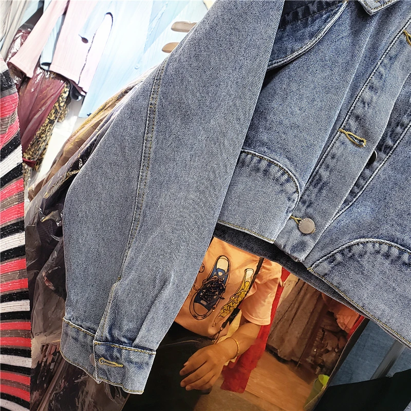 

Rivet Denim Jacket Short Women Fashion Casual Button Long Sleeves Loose Outwear 2020 Autumn Solid Blue Female Jackets Coat