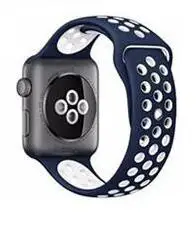 Мягкий силиконовый спортивный ремешок для apple watch ремешок 40 мм 44 мм браслет для iwatch 5 4 3 2 1 дышащий ремешок для часов 42 мм 38 мм - Цвет ремешка: darkblue white