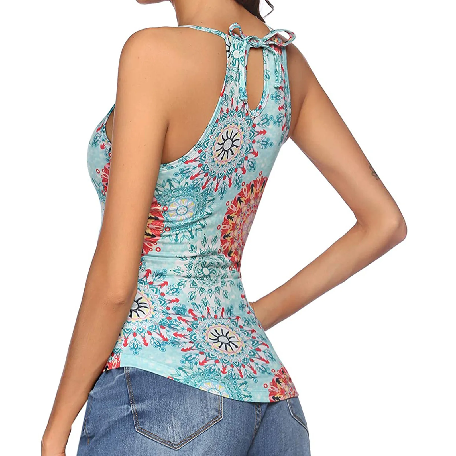 

Ladies casual fashion printing hollow round neck sleeveless vest suspender top Sexy fashionable sleeveless suspender T-shirt