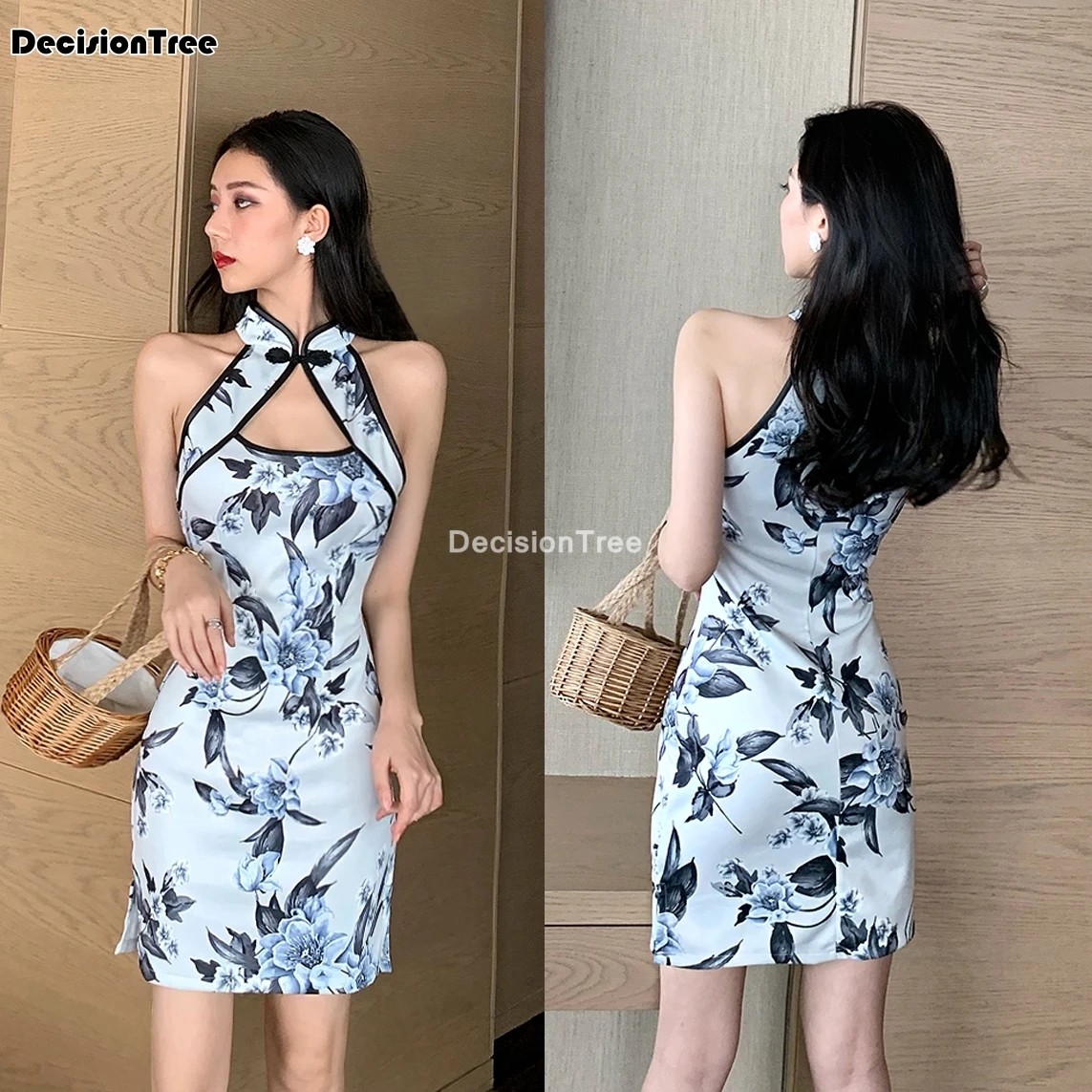 2021 китайское платье qipao с открытыми плечами в восточном стиле сторона Чонсам