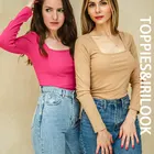 Топ женский трикотажный, с квадратным вырезом и длинным рукавом