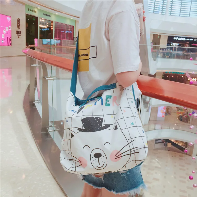 Летние сумки с надписью 2019 повседневные холщовые тоуты котом и застежкой на
