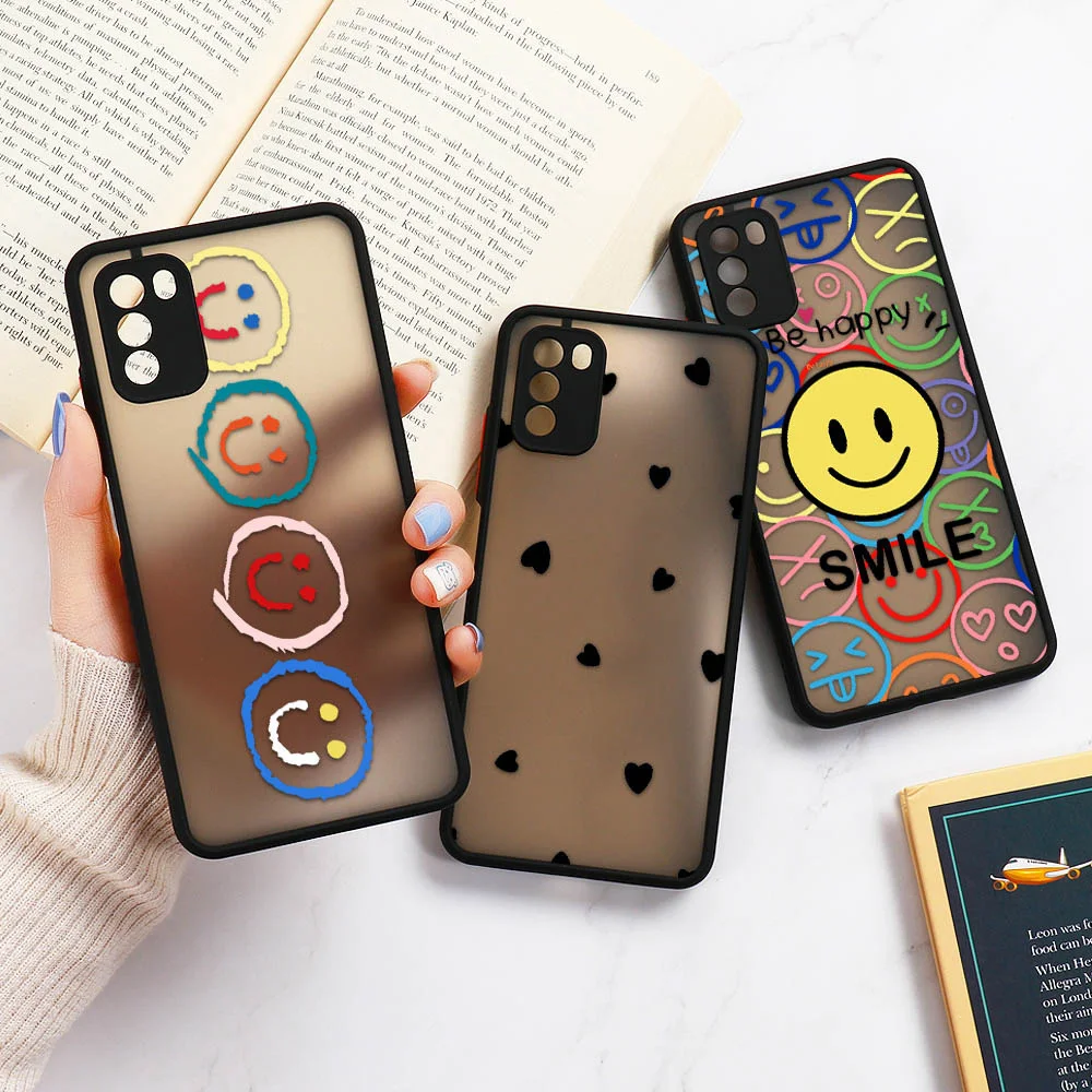 

X3 NFC Case For Xiaomi Poco X3 Pro F3 M3 Redmi Note 10 9 9s 8 7 Pro 9A 9C 9T Mi 11 Lite 10T Pro Cover Capa Smlie Face Hard Phone