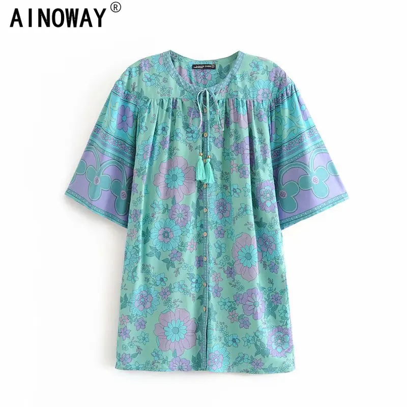 Женская блузка с бахромой винтажная коротким рукавом и v образным вырезом кимоно