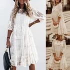 Женское шифоновое Хлопковое платье-миди, с коротким рукавом и оборками, с круглым вырезом, летний белый сарафан для офиса и офиса, D30