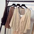 Короткое пальто, Маленькая шаль, тонкое пальто, Женский вязаный крючком ажурный вязаный кардиган, летняя маленькая блузка, короткая