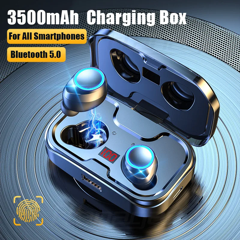 

Wireless Bluetooth-5.0 Earphones Touch Control HD Stereo Headphones Sport Waterproof Headset Earbuds With 3500mAh Charge Case