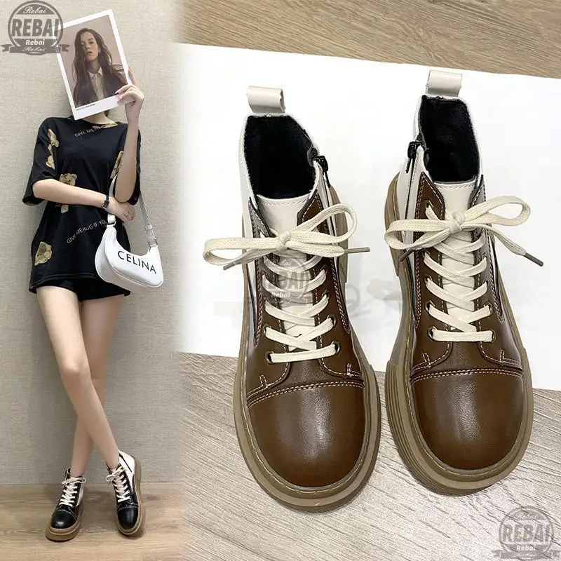 

2021 женская обувь, Осень-зима 2020, новые ботинки Martin в британском стиле, Модные ботильоны на толстой подошве с бархатной хлопковой подкладкой