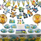 Покемон Пикачу для дня рождения, одноразовая фотография, набор тарелок, топпер для торта, товары для дня рождения, экшн-фигурка